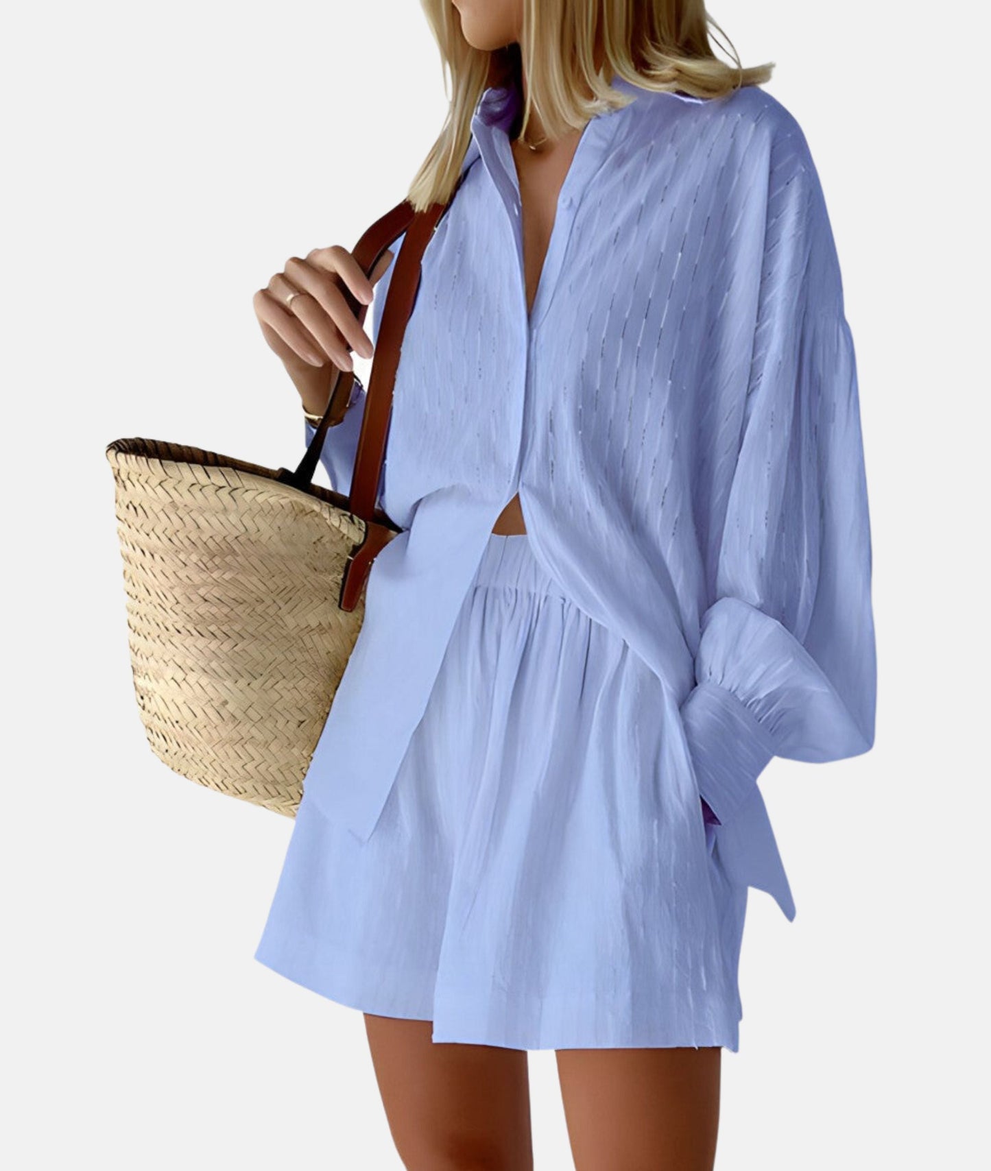 Luftiges Tunika-Set mit Textur und Bindegürtel