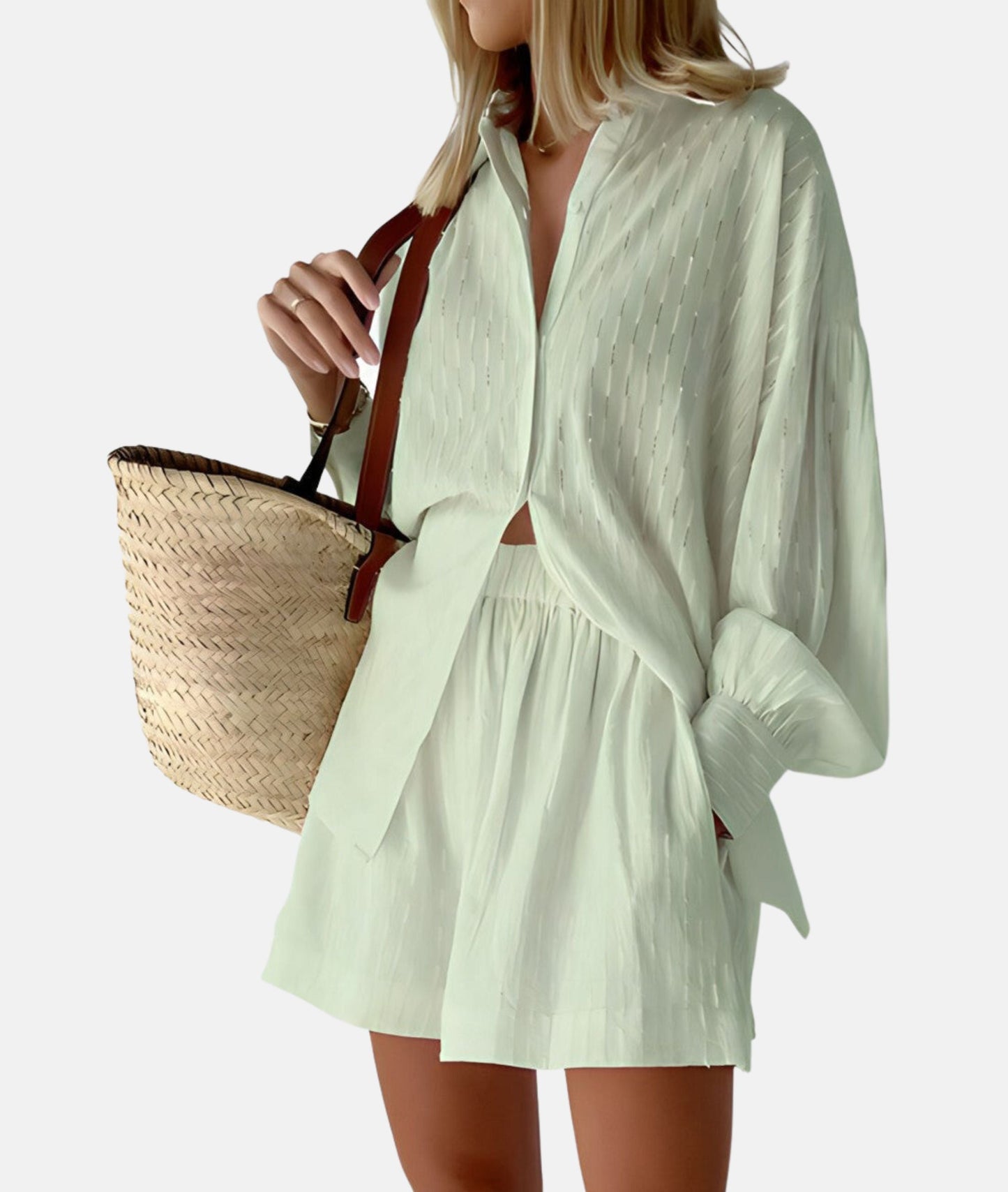 Luftiges Tunika-Set mit Textur und Bindegürtel