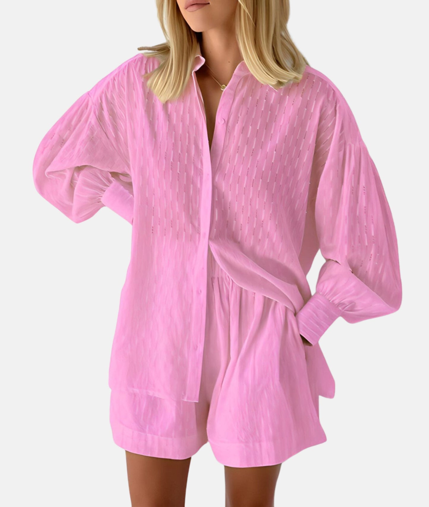 Luftiges Tunika-Set mit Textur und Bindegürtel