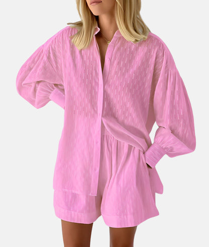 Luftiges Tunika-Set mit Textur und Bindegürtel