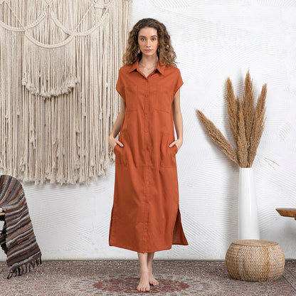 Leinenkleid mit durchgehender Knopfleiste