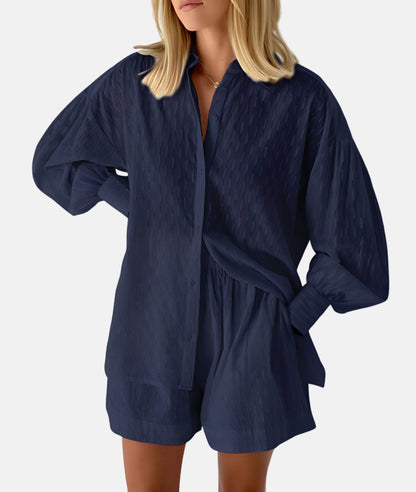 Luftiges Tunika-Set mit Textur und Bindegürtel