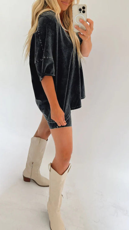 Sommer-V-Ausschnitt Set - Lässiger Schnitt & Atmungsaktiver Stoff