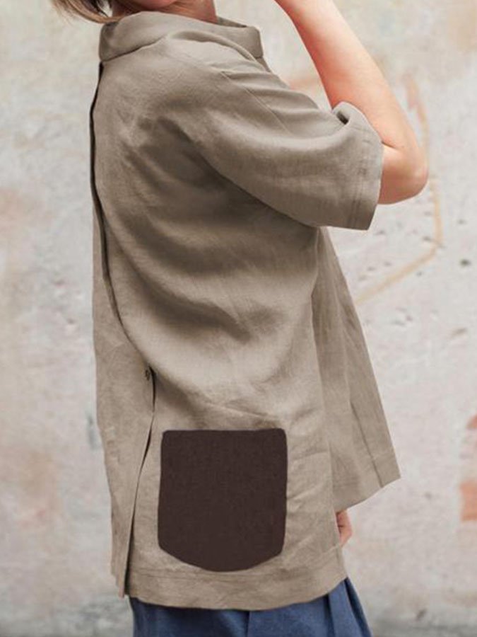 Leinentop mit Knopfleiste – rundhalsausschnitt & seitentasche