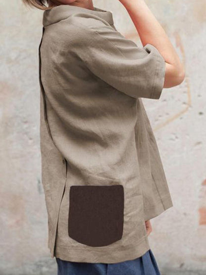 Leinentop mit Knopfleiste – rundhalsausschnitt & seitentasche