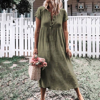 Klassisches Midikleid mit Knopfleiste: A-Linien-Silhouette, Kurze Ärmel