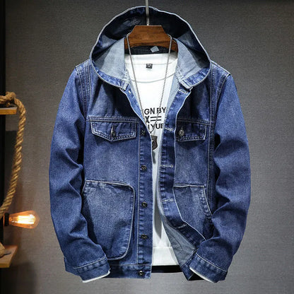 Herren-Jeansjacke mit Kapuze im Vintage-Stil