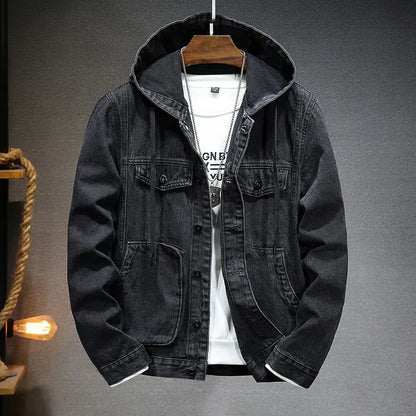 Herren-Jeansjacke mit Kapuze im Vintage-Stil