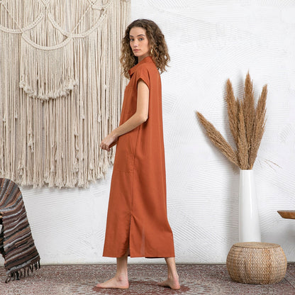 Leinenkleid mit durchgehender Knopfleiste