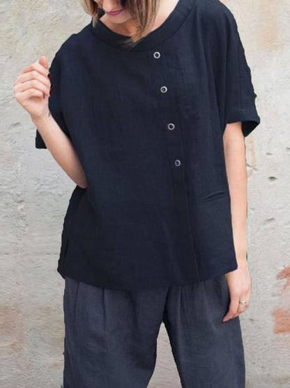 Leinentop mit Knopfleiste – rundhalsausschnitt & seitentasche