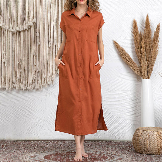 Leinenkleid mit durchgehender Knopfleiste