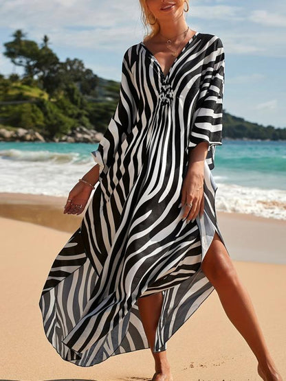 Strandkleid mit Zebra-Print und V-Ausschnitt