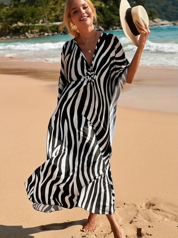 Strandkleid mit Zebra-Print und V-Ausschnitt